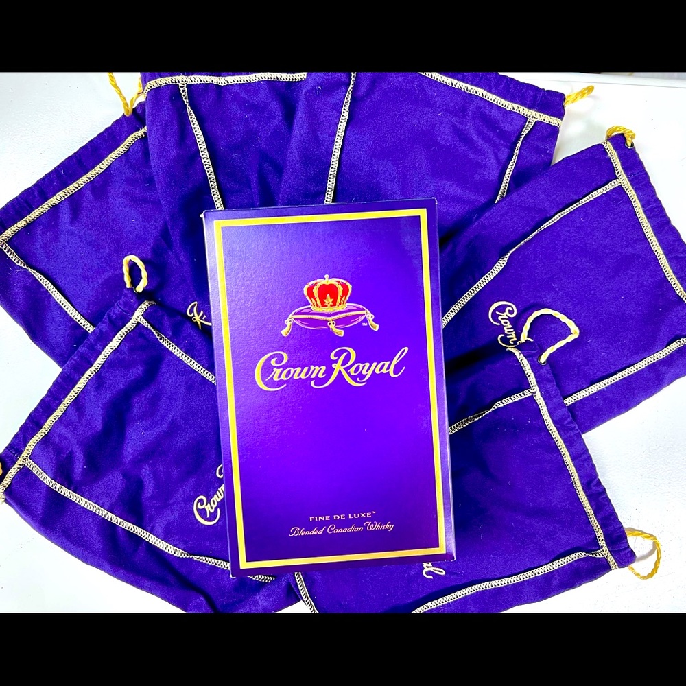 Lot of SIX 1-Liter Purple Felt Crown Royal Whisky Drawstring Bags & Box Crafts